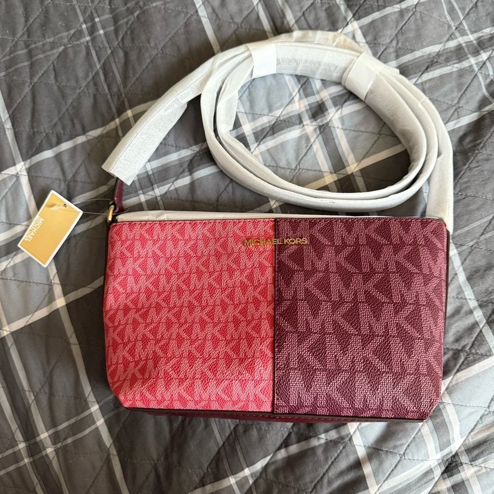 Michael Michael Kors Two-Tone Jet Set Travel Crossbody Oxblood  Multi NWT $348